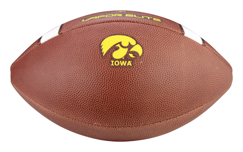 Bottom view of Iowa Hawkeyes football - yellow logo