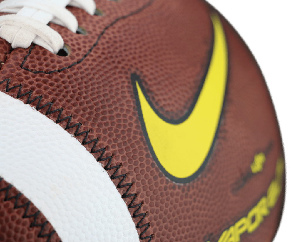 Iowa Hawkeyes football close up of Nike logo