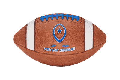 horizontal image of Team Issue football with blue logo