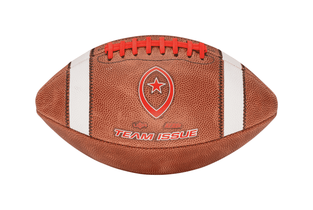 edited Horizontal image of Team Issue football with red laces and lettering