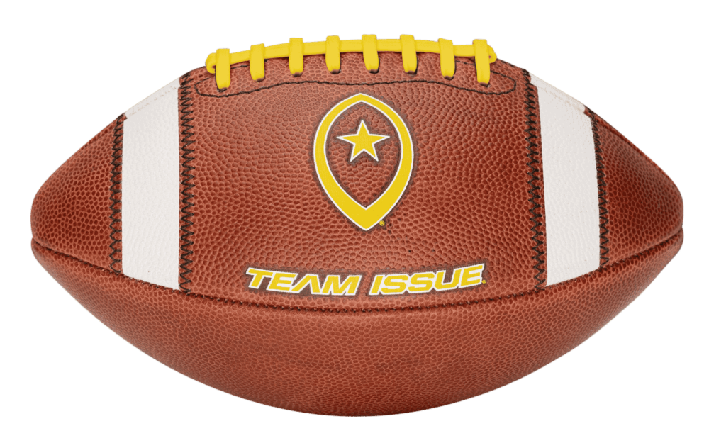 horizontal image of Team Issue football with yellow logo