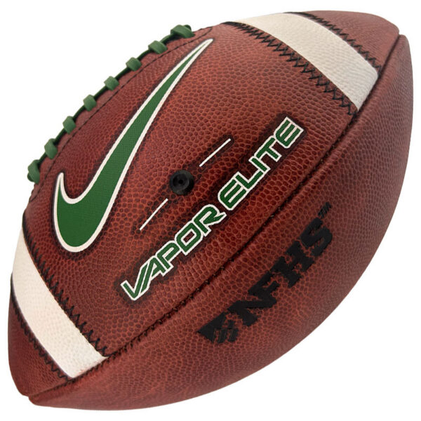 Nike Vapor Elite football with green swoosh, brown leather and white laces/stripes visible