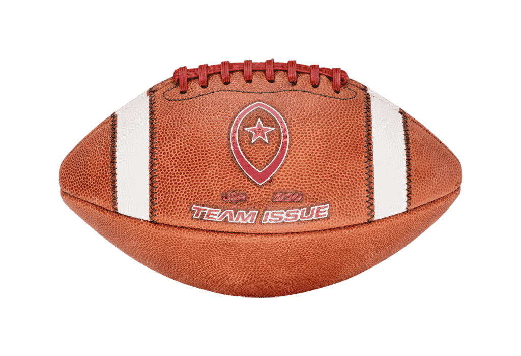 Horizontal image of Team Issue football with dark red laces