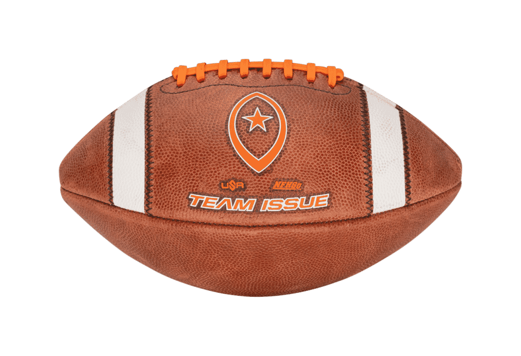 Horizontal image of Team Issue football with orange laces