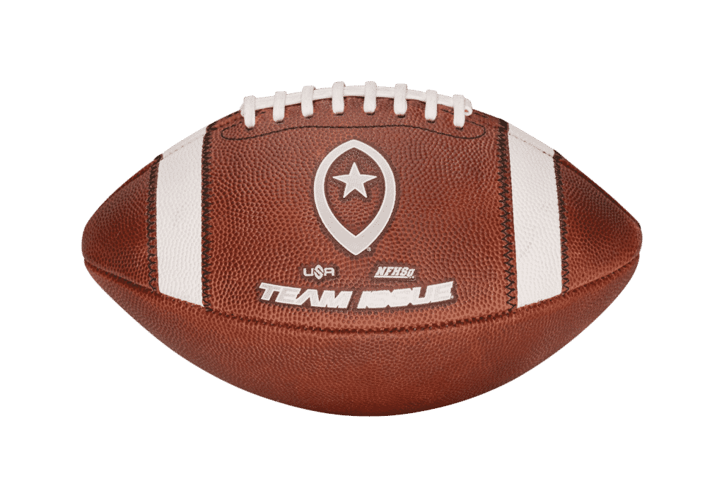 Horizontal image of team issue football with gray logos