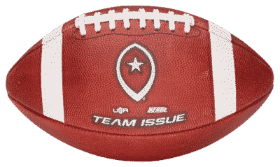 White team issue logo and Big Game logo on football