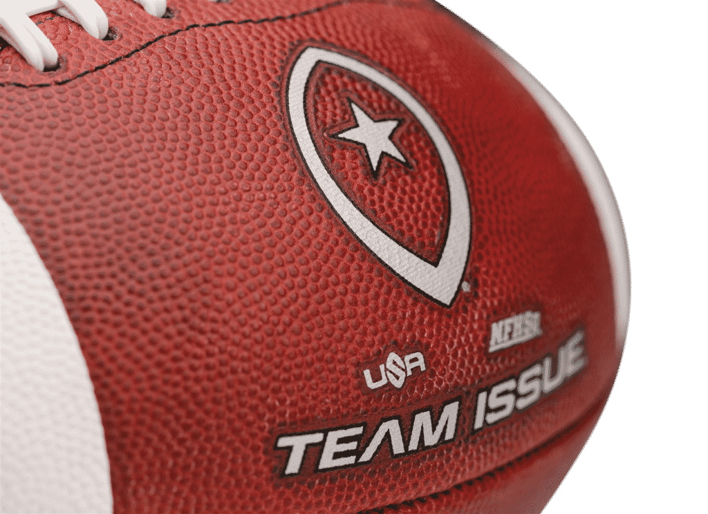 Close up of gray team issue football with Big Game logo