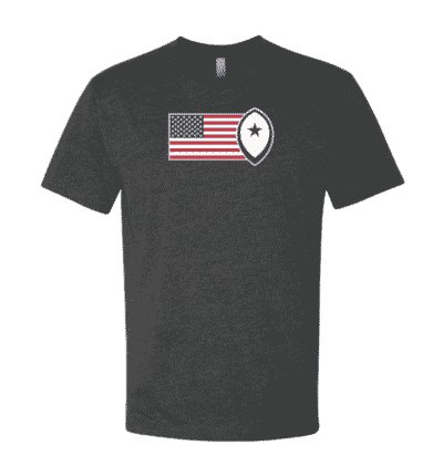 Front of t-shirt with American flag and Big Game USA icon