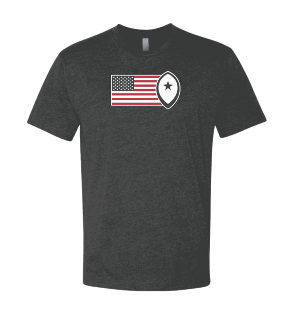 Front of t-shirt with American flag and Big Game USA icon