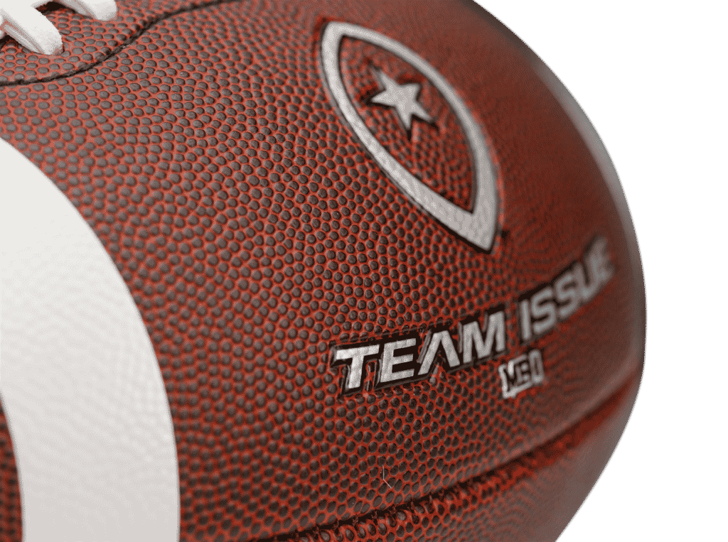 Close up image of Team Issue football with white logos