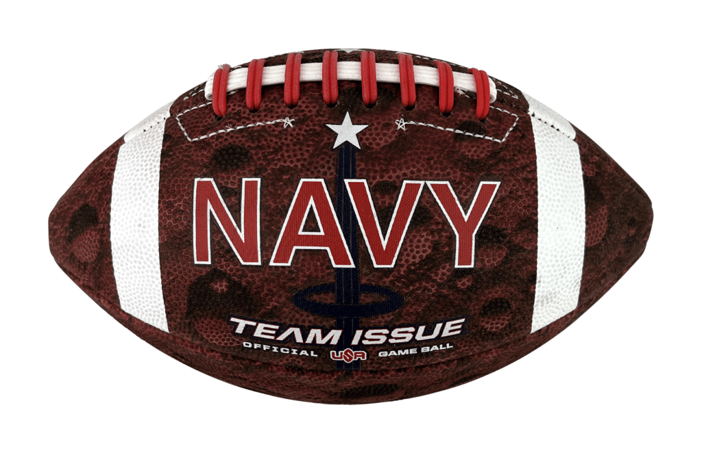Front view of Navy 'Sea to Stars' football with focus on the star stitching