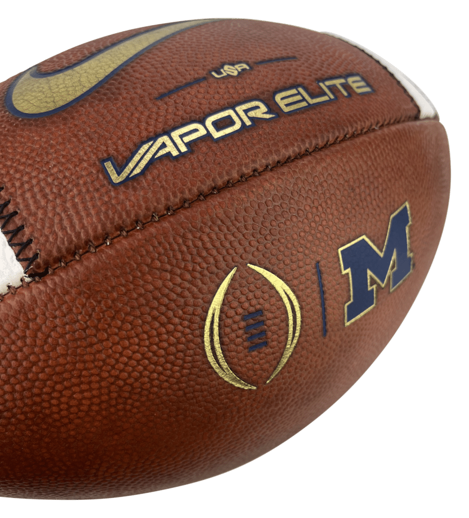 close up of Michigan Wolverines vapor elite football logos