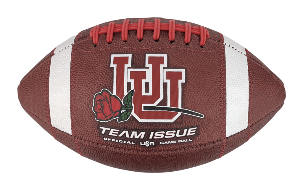 front view of Team Issue University of Utah ball with red rose