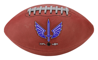 Football with blue St. Louis Battlehawks logo for XFL