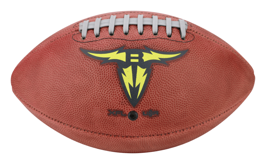 Football with yellow and black San Antonio Brahmas logo for XFL