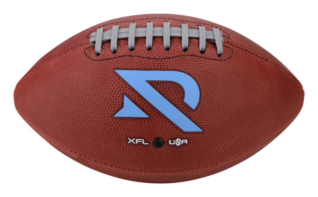 Football with blue Arlington Renegades logo for XFL