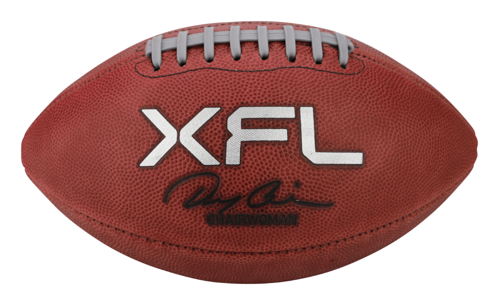 Football with XFL logo on the front