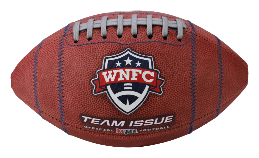 Women's National Football Conference official football. Team issue football with blue stitching.