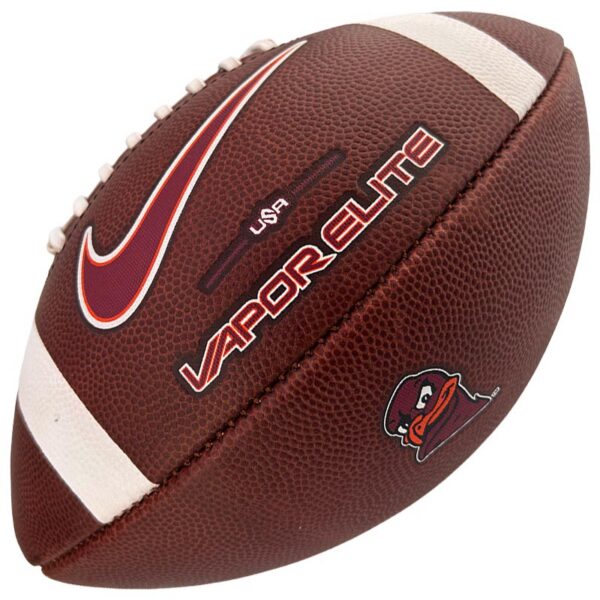 Brown Nike VaporLite American football with white laces and stripes, USA label, and a small cartoon alligator logo on the panel.