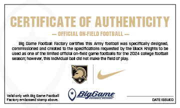 Army Black Knights Official Nike Game Football Certificate of Authenticity