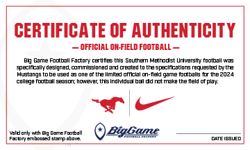 SMU Mustangs Official Nike Game Football Certificate of Authenticity