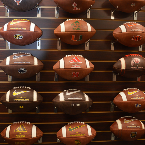 Conference wall of FBS college team footballs