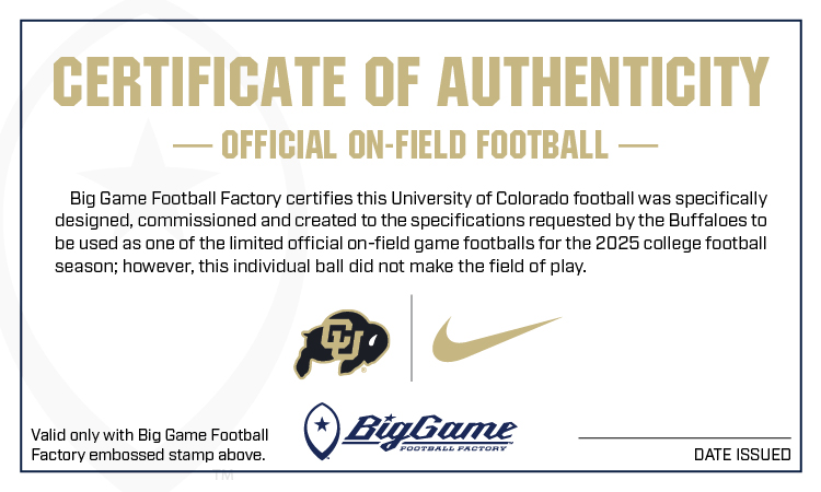 Official 2025 Colorado Buffaloes Nike Vapor Elite Game Football