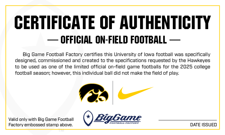 Official 2025 Iowa Hawkeyes Nike Vapor Elite Game Football