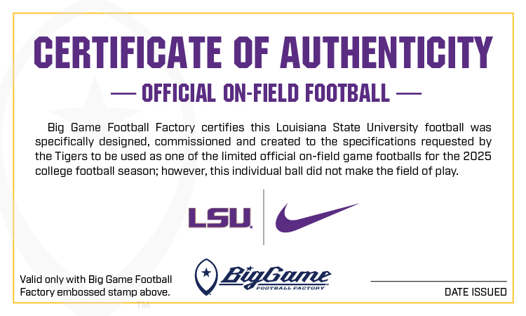 Official 2025 LSU Tigers Nike Vapor Elite Game Football