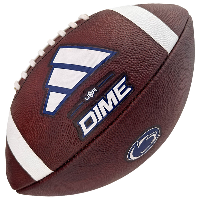 American football with white laces and a large 'DIME USA' logo on brown leather.