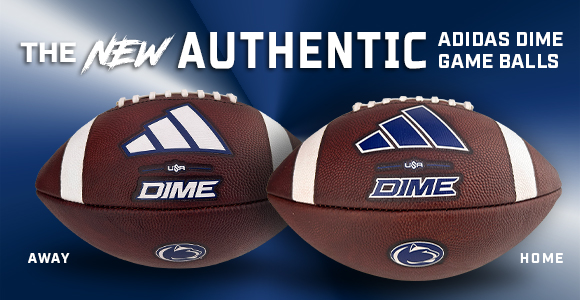 Two Adidas DIME game balls on a blue gradient, labeled 'Away' and 'Home', with 'The New Authentic' and 'Adidas DIME Game Balls' text in the promo banner